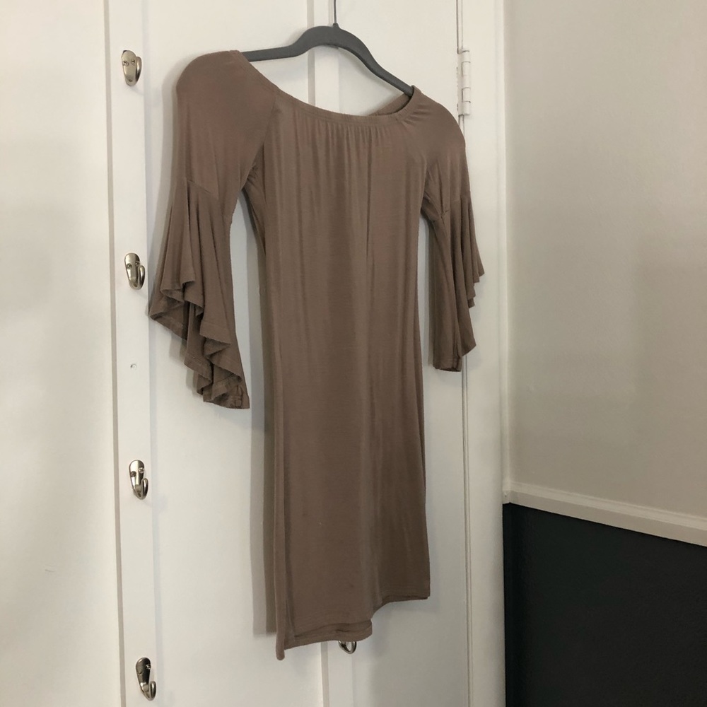 Taupe Bodycon Dress With Statement sleeves